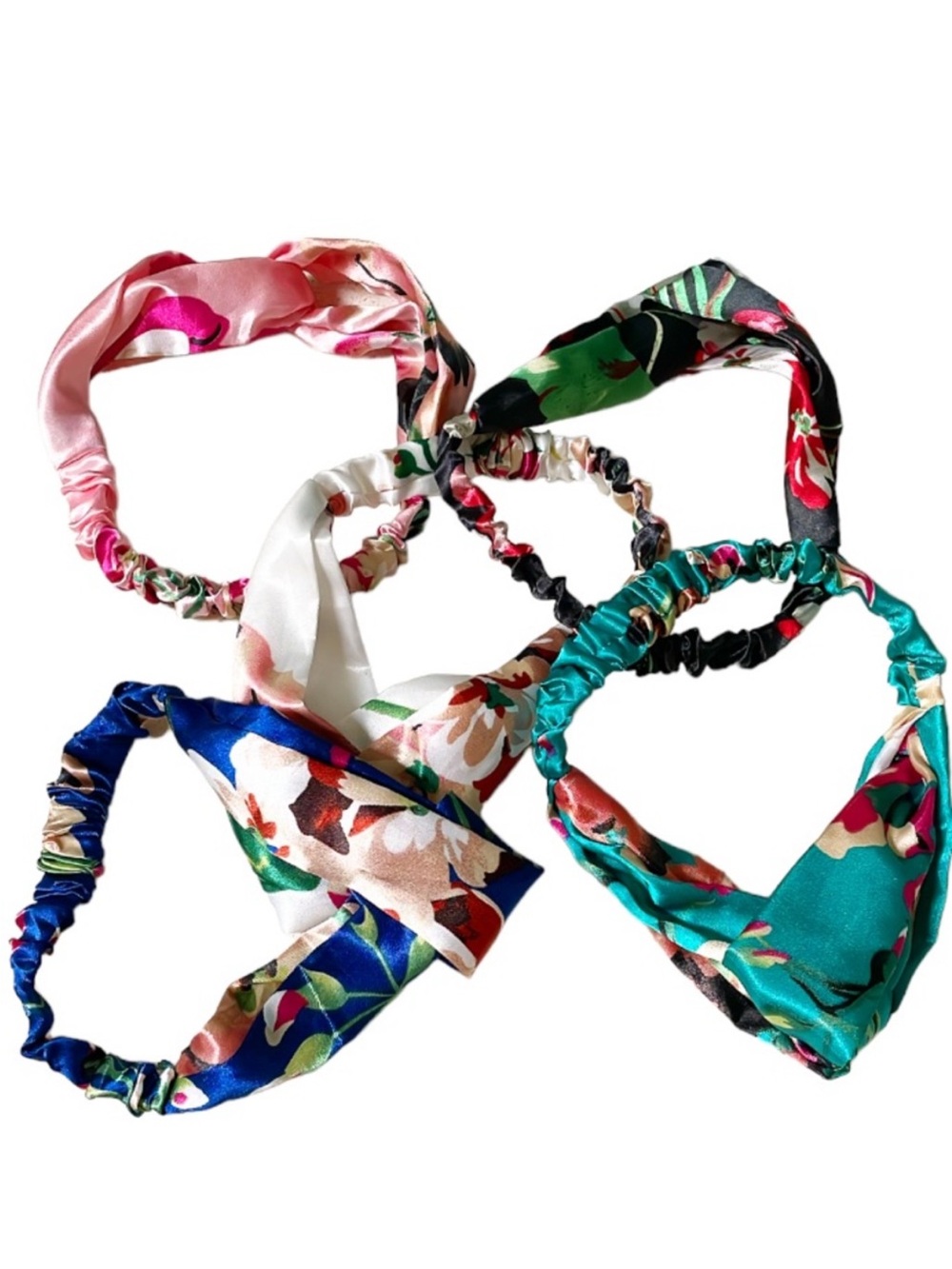 NEW satin floral twist front headband bundle of 5